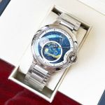 Cartier Stainless Steel Case 44*12MM Cowhide Leather/Steel Bracelet Business Men Blue Watch